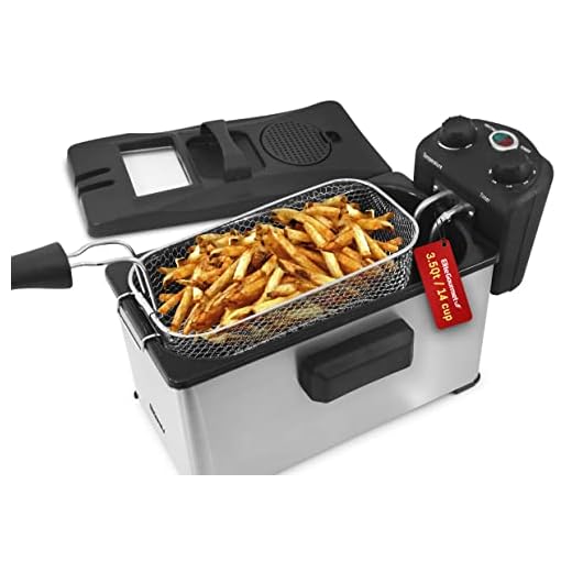 Elite Gourmet EDF-3500 Electric Immersion Deep Fryer. Removable Basket, Timer Control Adjustable Temperature, Lid with Viewing Window and Odor Free Filter,Stainless Steel,3.5 Quart / 14 Cup