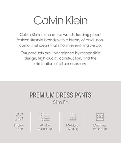 Calvin Klein Men's Slim Fit Dress Pants | Suit Pants for Men | Stretch Comfort Fabric, Tailored Silhouette, Wrinkle-Resistant, Ready-to-Wear | Grey 36/30