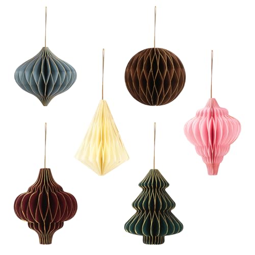 Baumschmuck Christbaumschmuck Papier, 6 Stück Papierkugeln Weihnachtsbaum, Papier Waben Deko Weihnachten Ornamente Hängend für Weihnachtsdeko Weihnachtsschmuck