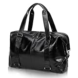 Pahajim Reistas oversized waterdichte sporttas gymtas PU leer weekendtas fitness tas bagage tas overnachting handbagage heren dames, zwart