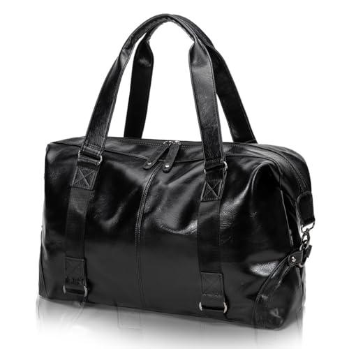 Pahajim Gym Bag Travel Bag Duffle Bag Carry On Bag Large Sports Bag Holdall Bag Pu Leather Overnight Bag Waterproof Weekend Bag Flight Bag for Men Women