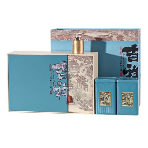Caja de té, contenedor for almacenar té a granel, latas, latas selladas, latas cuadradas de hierro, latas vacías, juego de té, latas dobles o cuatro latas, caja de regalo, tarro for almacenar té(Blue-