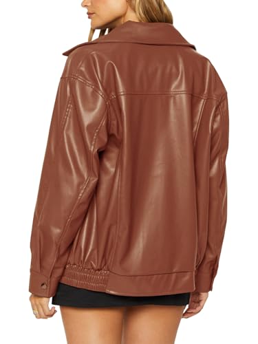 Women Vintage Oversized Leather Bomber Jackets Zip Up Motorcycle Jacket Biker Coat Cool Outfits Coat3