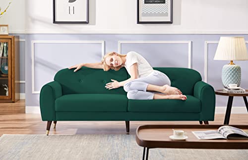 Fulife Mid-Century Modern Velvet Futon Sofa Couch, Button Tufted Accent Recliner, Upholstered Loveseat For Living Room Apartment Space, 2-Seat Sofá With Square Arm, Solid Wood Legs, Green 75.5 #TOP28