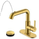 KENES Pull Down Bathroom Faucet with Sprayer, Brushed Gold Single Handle...