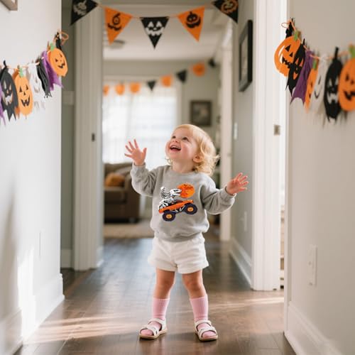 Kids Halloween Sweatshirt Toddler Boys Girls Pumpkin Bat Dinosaur Monster truck Graphic Crewneck Pullover Shirt 2-7t4