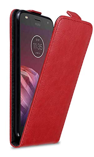 Cadorabo Hülle kompatibel mit Motorola Moto Z2 Play / Z2 Force Flip Design aus Premium Kunst Leder Flip Klappbare Stoßfeste Magnetische Cover Hülle für Motorola Moto Z2 Play / Z2 Force Tasche in Rot