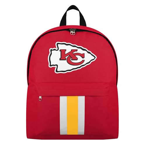 FOCO NFL Officially Licensed Team Color Primary Logo Solid Stripe Football School Bag Travel Backpack - Kansas City Chiefs - Red