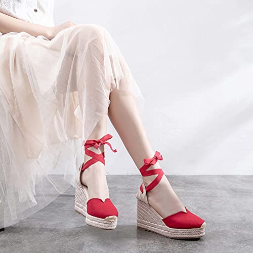 Image of Womens Espadrille Wedge Sandals Closed Toe Platform Lace Up Ankle Strap Slingback Summer Dress Shoes