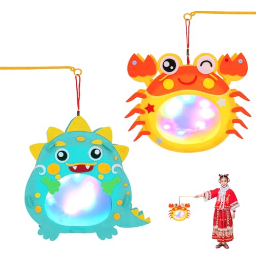 Mstnoixgc 2Pcs Farolillo Niños, 2024 Nuevo Modelo Farol Infantil, Farolillo de Halloween,Faroles de Manualidades, Forma de Dinosaurio y Cangrejo, Adecuado para Halloween, Día de San Martín