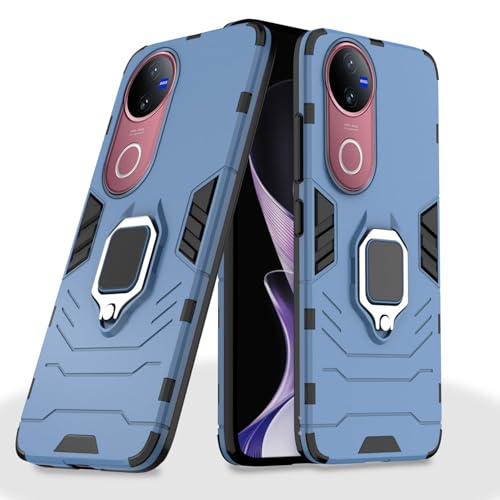 Image of Pikkme Back Cover for iQOO Z10R 5G / Vivo V50 5G / V50e 5G / Vivo T4R 5G | 360 Protection | Ring Holder | Kickstand | Tough Armor Case (Blue)