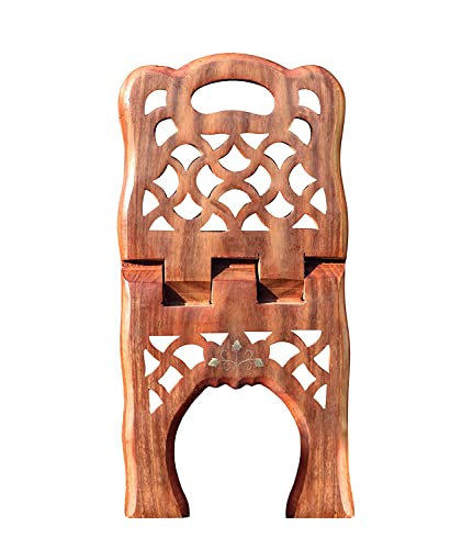 Woodiva Sheesham Wooden Hand Carved Holy Book Stand for Quran, Bible, Bhagwat, Gita, Ramayana & Guru Granth Sahib for Reading Rahel Stand (15X7.5X1)inches HL02
