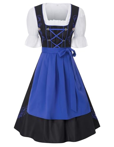 JASAMBAC Disfraz de 3 piezas para Oktoberfest alemana, bávara, cerveza, vestido tirolesa, disfraz de Halloween para mujer, Azul Real, M