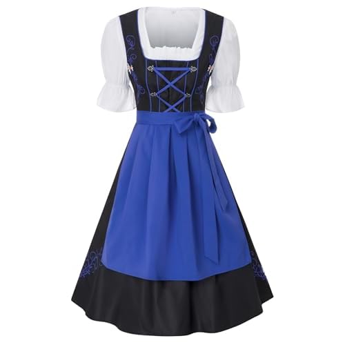 JASAMBAC Disfraz de 3 piezas para Oktoberfest alemana, bávara, cerveza, vestido tirolesa, disfraz de Halloween para mujer, Azul Real, M