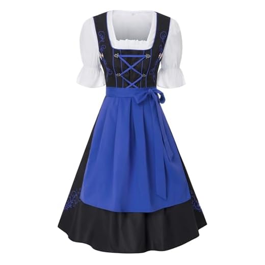 JASAMBAC Disfraz de 3 piezas para Oktoberfest alemana, bávara, cerveza, vestido tirolesa, disfraz de Halloween para mujer, Azul Real, M