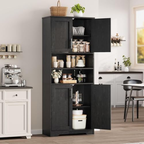 GarveeHome 72'' Tall Kitchen Pantry Cabinet, Freestanding Storage Cabinet with Doors and Shelves, Wooden Food Pantry Farmhouse Cupboard Buffet for Kitchen Dining Living Room, Black | Freesta