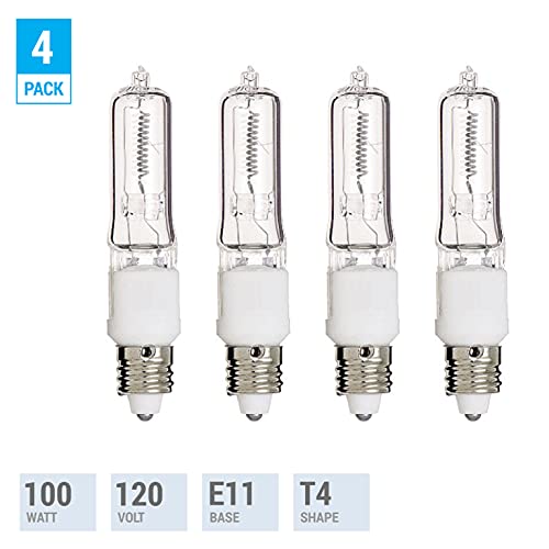 Pack Of 4 – 100 Watt Jde11 Halogen Candelabra Bulb – 100W T4 120V Light Bulbs-Clear Finish -E11 Mini-Candelabra Base T4 Bulb–Dimmable-Warm White– Q100Cl/Mc, For Chandeliers, Pendants, Cabinet Lighting #TOP1
