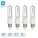Pack of 4 – 100 Watt JDE11 Halogen candelabra bulb – 100W T4 120V Light Bulbs-Clear Finish -E11 Mini-Candelabra Base T4 Bulb–Dimmable-Warm White– Q100CL/MC, for Chandeliers, Pendants, Cabinet Lighting