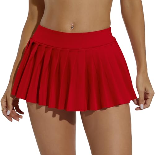Eisnnu Minirock Damen Elastische Taille Solide Super Kurz Faltenrock...