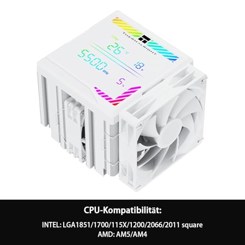 Thermalright Peerless Assassin 140 Digital White CPU chłodnica, podwójna wieża i podwójny wentylator, chłodzenie powietrzem CPU, ARGB Digital Screen Top Cover, do AM4/AM5, Intel LGA1851/1700/115X/1200