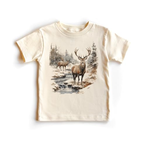 90s Vintage Deer Wilderness Nature Scene Kids Shirt - Cute Girls & Boys Natural Toddler Youth Graphic Tee2