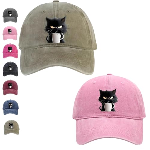 Gorra de café Grumpy Cat Feral pero a la moda, edición de sombrero de gato, ligera, transpirable y ajustable, 2 unidades, M