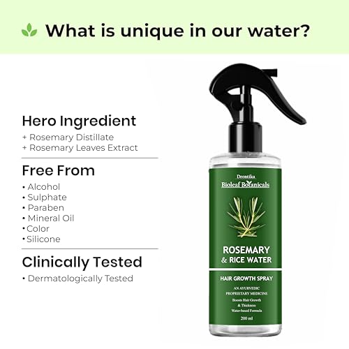 Image of Bioleaf Botanicals Rosemary Water For Hair Growth (200 ml) | Mist Spray for Hairfall | Rosemary Hair Mist | Adds Shine & Helps Reduce Hairfall, Strengthens Hair | For All Hair Types | For Men & Women