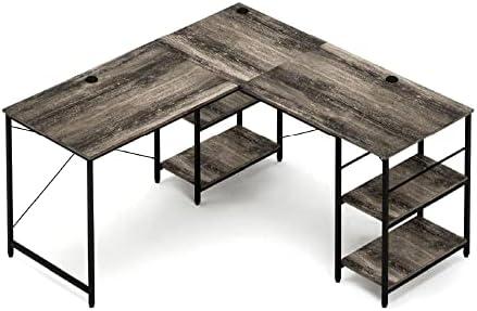 Bestier L Shaped Desk with Shelves Reversible Corner Desk 220CM Industrial Long Table Stable Desk L Shape Computer Workstation with 3 Cable Holes