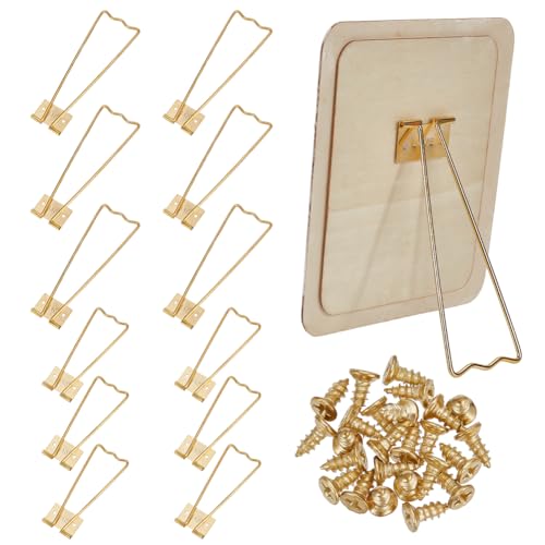 FINGERINSPIRE 12 soportes para marcos de fotos, 2 estilos, soporte trasero de hierro, marco dorado, caballete con 24 tornillos