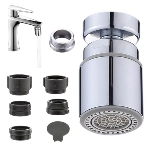 Faucet Aerator,360° Swivel Tap Aerator 2-Flow Faucet Tap Aerator 22mm, Water Saving Splash-Proof Kitchen Bathroom Sink Faucet Tap Spray Head Bubbler Sprayer with Adapters Wrench Attachment(Silver)