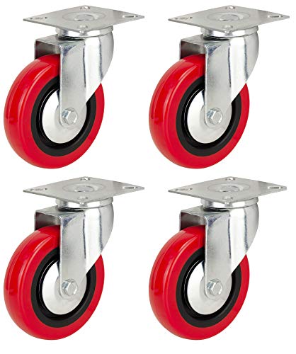 75mm Polyurethane Swivel Casters (RED PU) - HEAVY DUTY - Furniture, Appliance & Equipment Wheels by Bulldog Castors - Max 280Kg Per Set