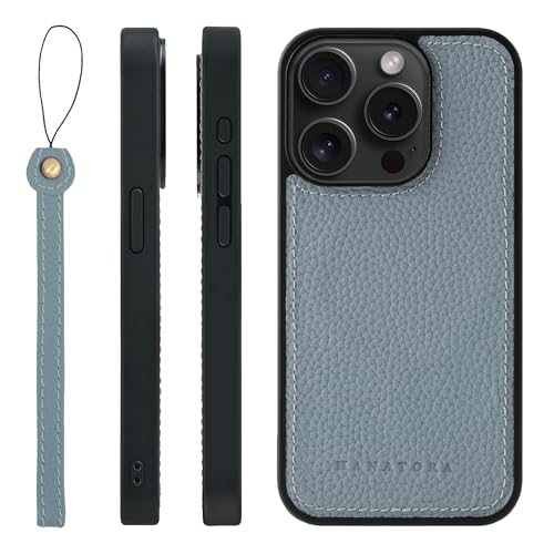HANATORA for iPhone 15Pro �P�[�X ���͉��P MagSafe �Ή� �{�v �ϏՌ� �o���p�[�^ �X�}�z�P�[�X �X�}�z �X�g���b�v �t�� �V�������N���U�[ �M�t�g �}�O�Z�[�t�Ή� �u���[�O���[ UMSGZ-15Pro-BlueGray