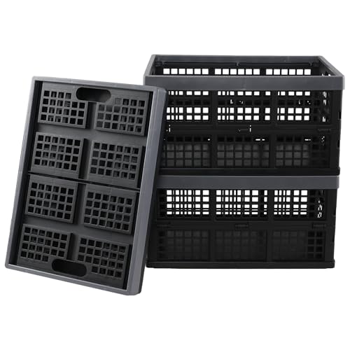 Melontray Lot de 3 caisses de rangement pliables en plastique de 34 L, paniers de rangement empilables pour usages multiples