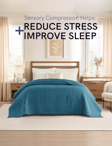 Image of YnM Exclusive 20 lbs Weighted Blanket, Extra Heavy Organic Long Stapled Cotton Bed Blanket for Two Persons, Ideal for Queen or King Bed (88x104 Inches, 20 Pounds, Peacock /Grey Reversible)