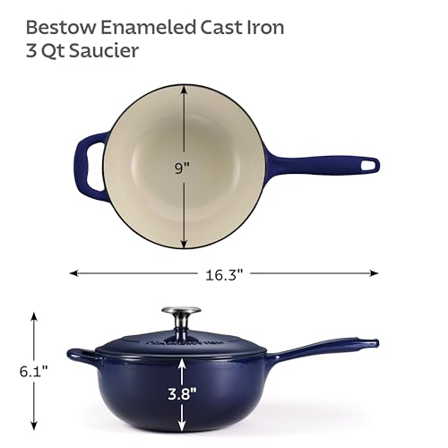 Tramontina Bestow Enameled Cast Iron Saucier Pan with Lid, 3-quart, Blue by Tramontina - Image 2