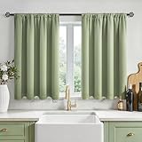 MRTREES Scheibengardinen Blickdicht Grün für Küche Kleine Kurz Fenster Wohnwagen 2er H 120 x B 60 cm Bistrogardine mit Stangendurchzug Modern Kurze Vorhang Küchenfenster Wasserabweisend