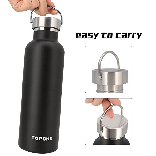 Topoko 25 Oz Stainless Steel Vacuum Insulated Water Bottle, Keeps Drink Cold Up To 24 Hours & Hot Up To 12 Hours, Leak Proof And Sweat Proof. Large Capacity Sports Bottle Wide Mouth Metal Lid (Black) #TOP7