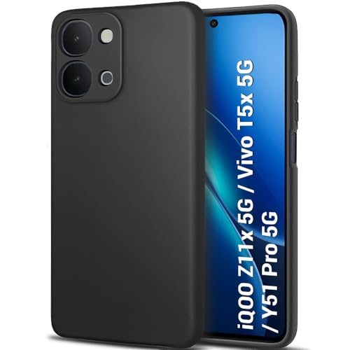 Image of TheGiftKart Sleek Back Cover Case for iQOO Z11x 5G / Vivo T5x 5G / Vivo Y51 Pro 5G | Slim Fit Protective Design | Ultra Matte Finish | Camera Protection Bump | Soft Silicon Back Case (Silicone, Black)