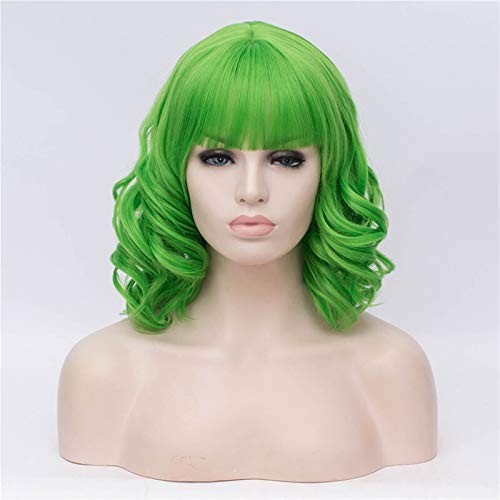 ウィッグ バングと短い巻き巻きのかつら耐熱性の女性のためのピンクの赤い黒白灰色の合成コスプレのかつら ヘアシミュレーション(6)