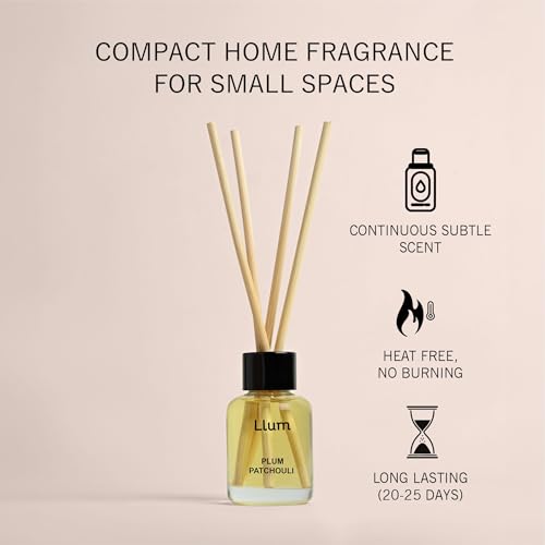 Image of Llum Plum Patchouli 30ml Reed Diffuser Set | Premium Room Freshener for Small Spaces, Washrooms, Desk Accessory | Organic, Toxin Free Home Fragrance, Aromatherapy | Luxurious Scents | Elegant Gift