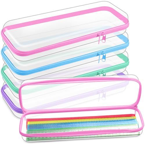Image of Hoolerry 4 Pcs Hard Clear Zipper Case Makeup Bags Plastic Zipper Pouch Transparent Storage Box Containers for Cosmetics, Snacks, Building Blocks, Puzzles(Clear,13.2 x 4.7 x 2.4 in,Pastel)