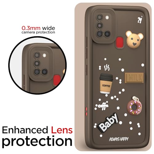 Image of Outlouders Back Cover for Samsung Galaxy A21s | 3D Cartoon Cute Fun Bear | Silicone Full Body Protection Bumper Case (Brown)