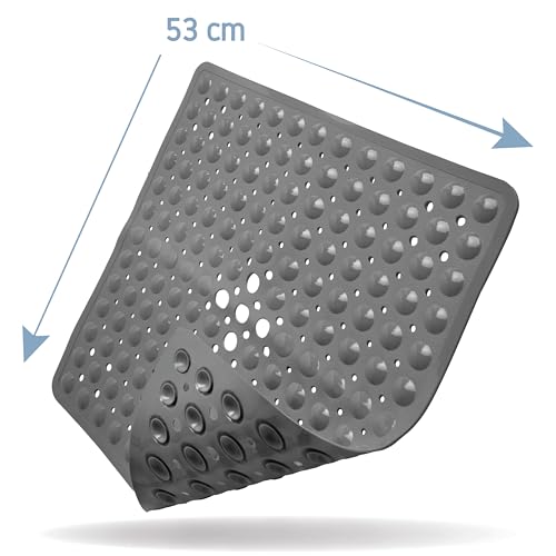 Toniamo Duschmatte rutschfest 53x53 cm | Antirutschmatte Dusche quadratisch | Rutschmatte Dusche antibakteriell & maschinenfest | Duscheinlage rutschfest BPA-frei | Grau