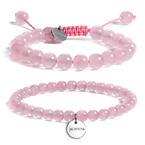 JADENOVA 6/8mm Natural Rose Quartz Gemstone Bracelet for Couples Gifts