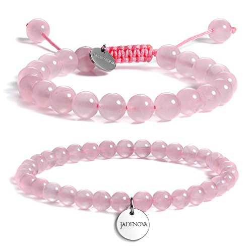 JADENOVA 6 8mm Natural Rose Quartz Gemstone Bracelet for Couples Gifts