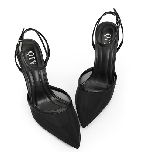 Image of QIY Closed Toe Heels for Women Pumps High Heel Strappy Sandals | Pointed Toe Slingback Women Heels with Ankle Strap, Stilettos Wedding & Bridal Formal Dress Shoes for Evening Party, Prom