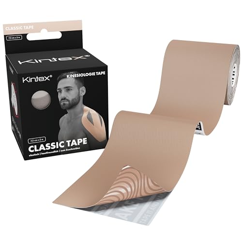 Kintex Kinesiologie Tape Classic, 7,5 cm x 5 m, Tape extra breit, hautfreundlich & wasserfest, Kinesiologie Tape, Physio Tape, für Sport & Physiotherapie (Beige)