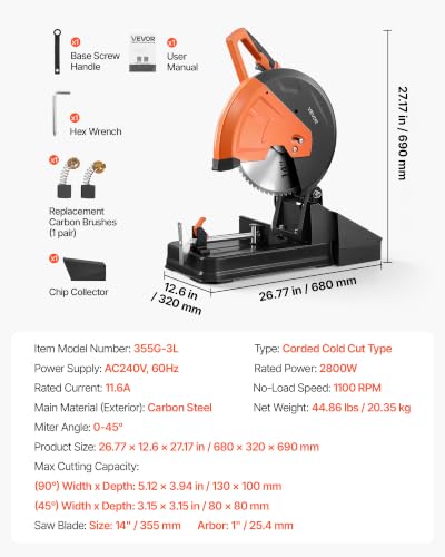 VEVOR 14" Cold Cut Chop Saw