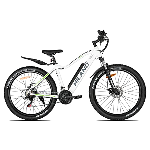 Foto von HILAND E-Bike 26 Zoll Fat Tire Aluminium E-MTB Elektrofahrrad E-Mountainbike Shimano 21 Gänge & Hinterradmotor für Damen und Herren 25 km/h Weiß