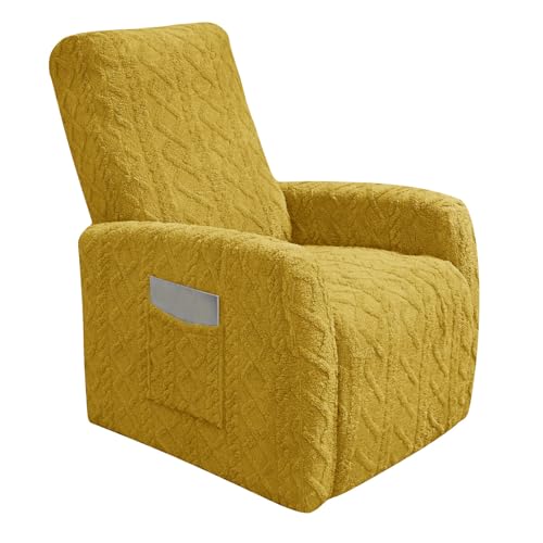 4 Pieces Small Recliner Chair Covers, Geometric Jacquard Plush Recliner Slipcovers, Couch Sofa Covers, Soft Fuzzy Fluffy Anti-Slip Furniture Protector for Cats Dogs Elastic Bottom (Yellow,1 Seat)